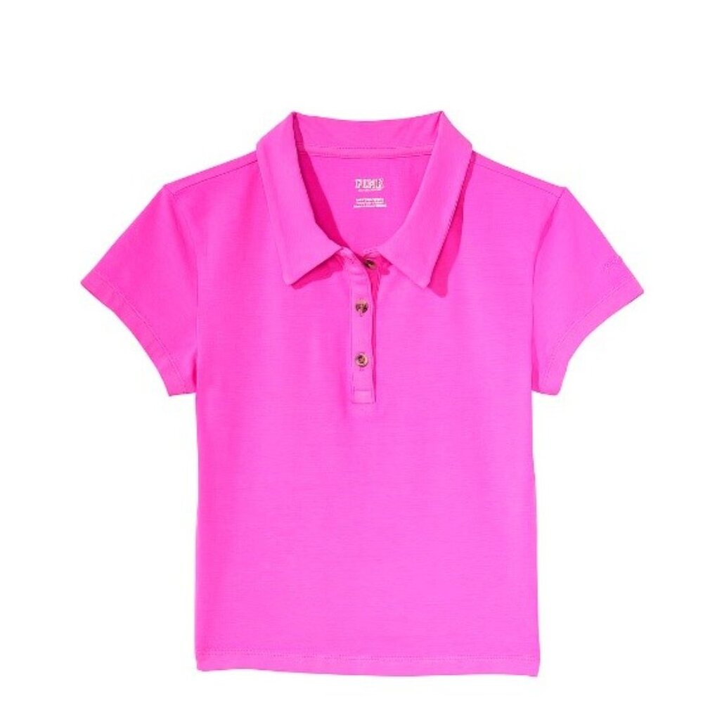 Victoria's Secret PINK Cotton Short-Sleeve Polo Crop Top Size Large Berry Pink